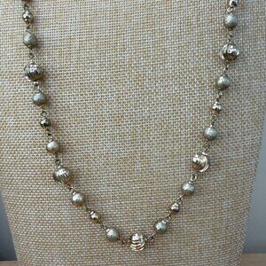 Monet Necklace Long Gold-Tone Textured & Smooth Beaded Chain, Casual, Vintage
